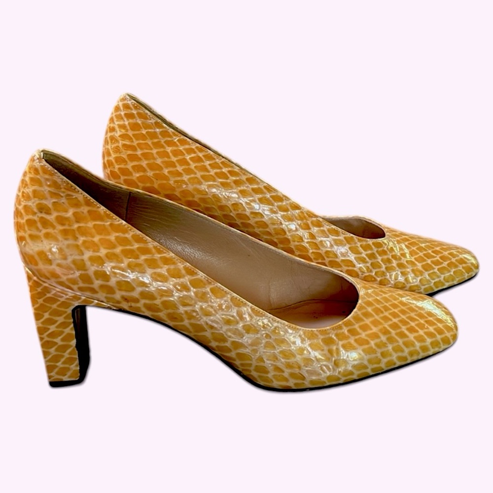 Stuart Weitzman Vintage Yellow Textured Heels
